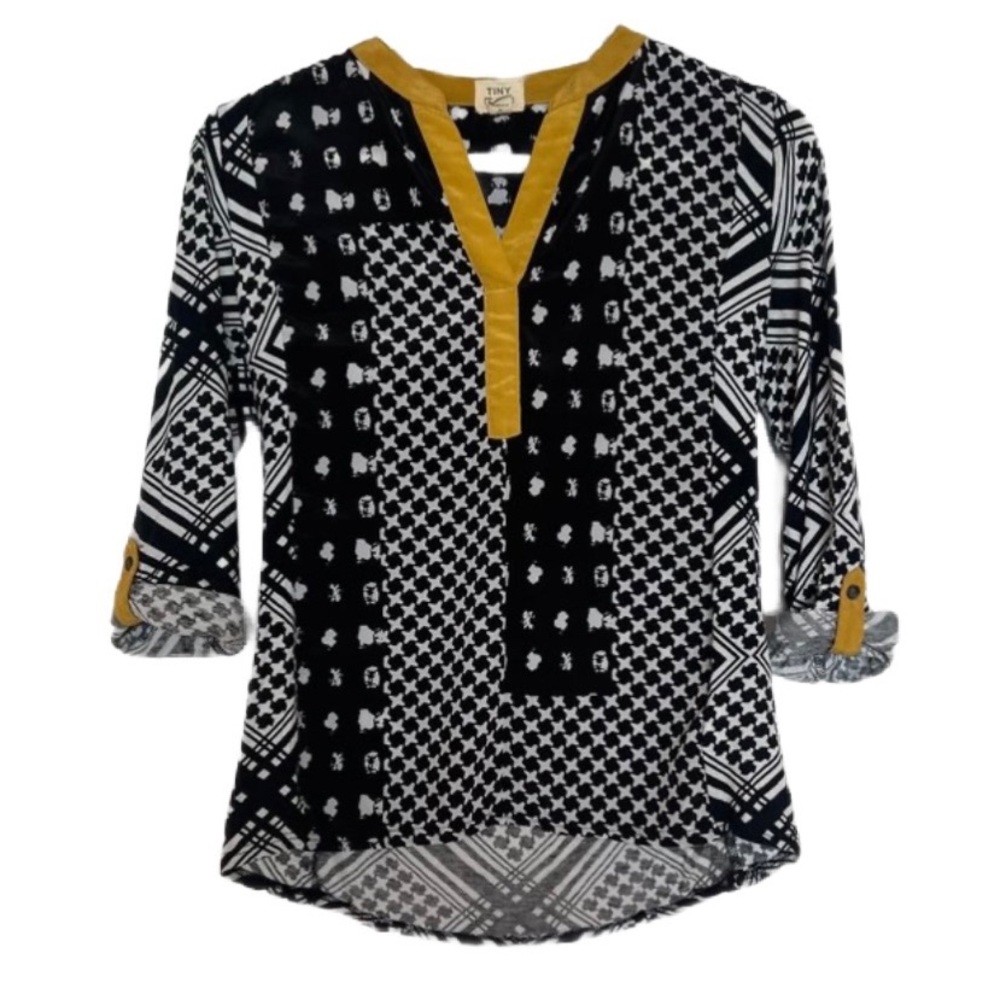 Tiny by Anthropologie Elegant Black and Yellow Women's Blouse Size MP
